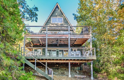 Bass Lake House | Three-story home in Willow Cove with 2 decks & great views - walk to Bass Lake
