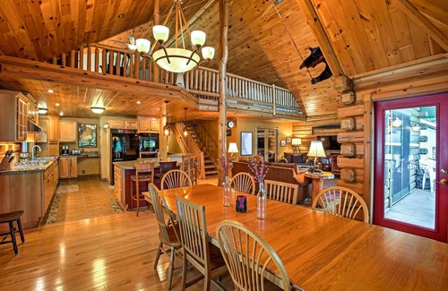 Branch House | Tranquil Lakefront Log Home with Fireplace, Private Dock and Hot Tub!
