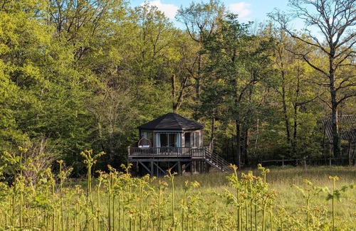 Biron Cabin | Treehouse with a view of the Château de Biron and shared pool