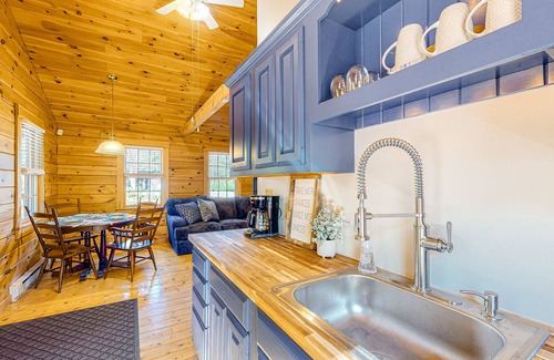 Lincolnville Cabin | Two log cabins on 5 acres with patios, grill, firepit, outdoor games, & W/D