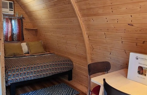 Mill Spring Apartment | Two person Pod on the creek, Deck, private firepit, full bathroom, Kitchenette, Sleeps 2.