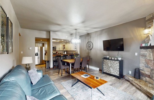 Peak 9 Condo | Upscale condo with balcony, pool, & hot tub - walk to lifts/Main Street