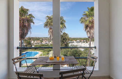 Santa Eulalia Apartment | Vacation Apartment "Apartamentos Ninho das Gaivotas 508" with Pool, Wi-Fi, A/C, Balcony & Garden; Parking Available