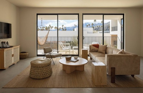 Downtown Palm Springs Hotel | Vibrant Getaway w/Swimming Pool, Outdoor Fire Pits & Walk to Attractions