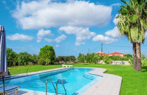 Pitharion Villa | Villa Afroditi near Airport with Pool, Free Wi Fi, Souda Bay Views, Garden Oasis