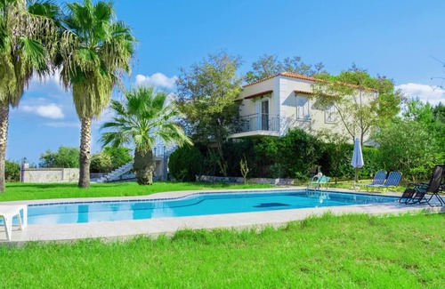 Pitharion Villa | Villa Afroditi near Airport with Pool, Free Wi Fi, Souda Bay Views, Garden Oasis