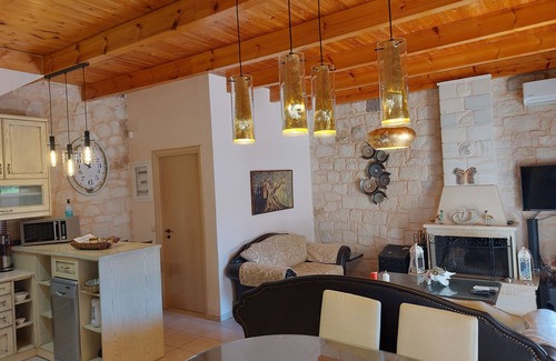 Kato Stalos Villa | Villa Christy 150 meters from the beach with private pool and fireplace
