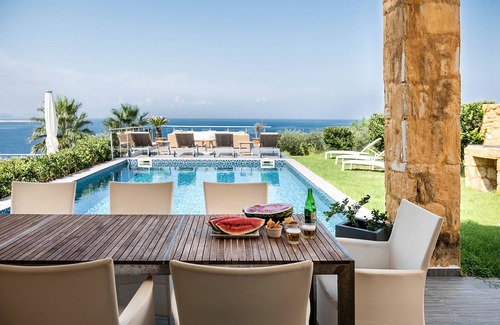 Chorafakia Villa | Villa Emilia front sea amazing sunset , large swimming pool can be heated .