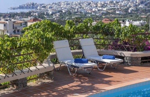 Katsikia Villa | Villa Irida, stunning view of the Mirabello bay and the town of Agios Nikolaos