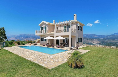 Lassi Villa | Villa Kalithea - Impressively Large Pool with Panoramic Sea Vistas & Games Room