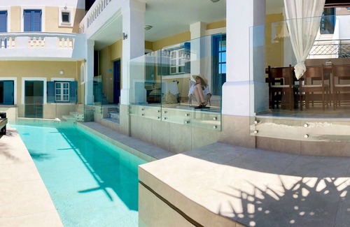 Loutra Villa | Villa Kallergi Athena 12 guests, concert piano&pool,sea view, 200+ year old vine