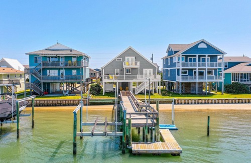 Topsail Beach House | Waterfront home with private boat dock & ocean view -dog-friendly & kid-friendly
