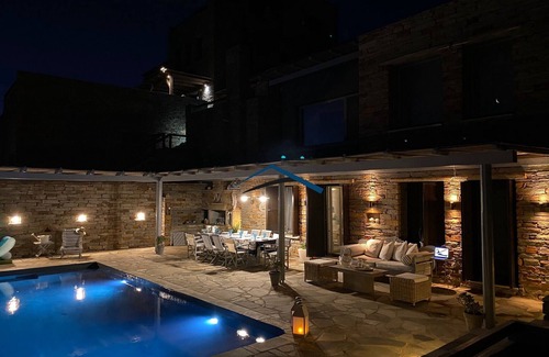 Pisses Villa | Waterfront villa "Afros" with a pool, direct access to the sea and a small beach