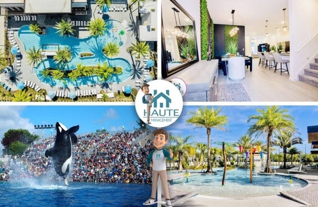 “5BR/5BA Townhome w/Screened Pool & Aquarius Club – Near SeaWorld”
