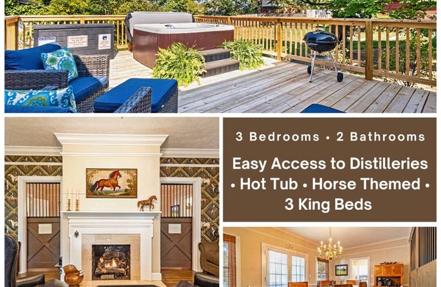 Beautifully decorated horse theme, 3 king beds, hot tub, Bourbon Trail