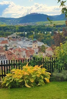 Blick über Krems mit Gartenpavillon