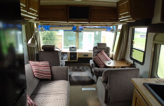 classic 80,s american winnebago camper with hot tub