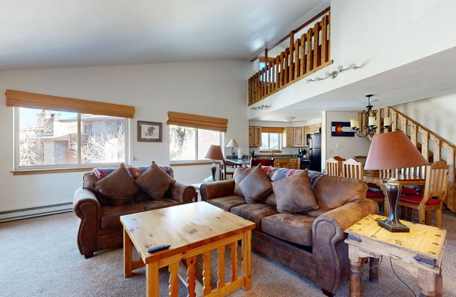 Conveniently located condo with fireplace & shared hot tub