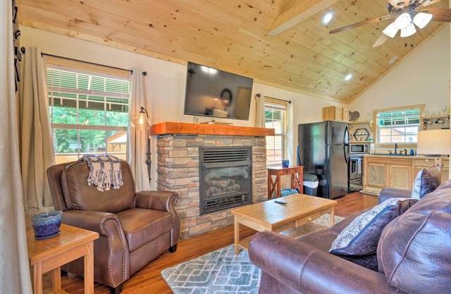 Deck & Hot Tub: Bryson City Riverfront Cabin!