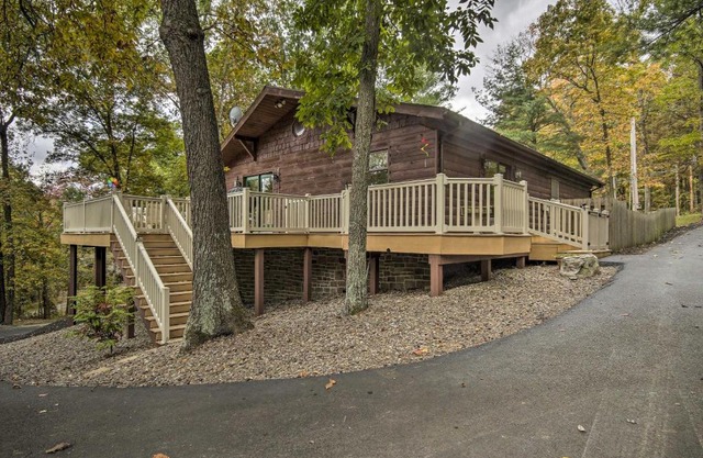 Deck with Private Hot Tub Lakefront Raystown Cabin!