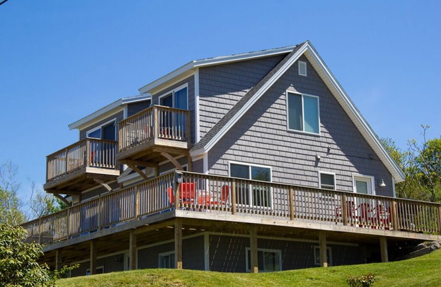 Enjoy spectacular sunset and water views from the deck and balconies with water access.