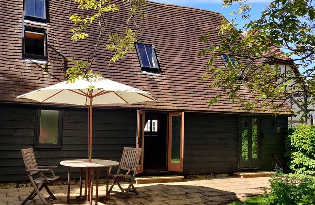 Historic barn in peaceful country village
