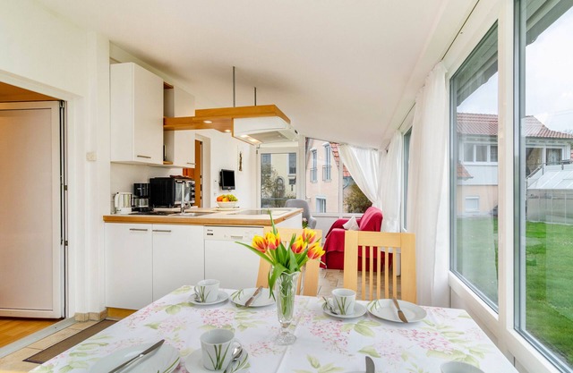 Light-Flooded Holiday Apartment “Haus Nussbaum” close to Lake Constance with Wi-Fi, Terrace & Garden; Parking Available
