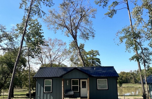 Newly constructed waterfront cabin C1 with pond and Trinity River views