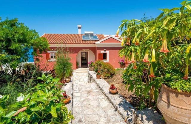 Paxos Sunrise Villa ,birds eye view, access to a small secluded beach