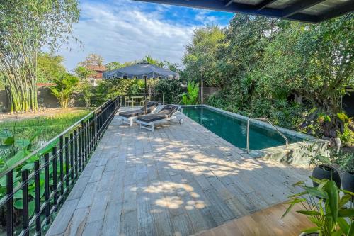 Private pool villa with rice field sunset views