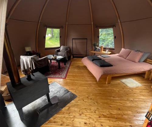 Romantic night in a dome tent lake view