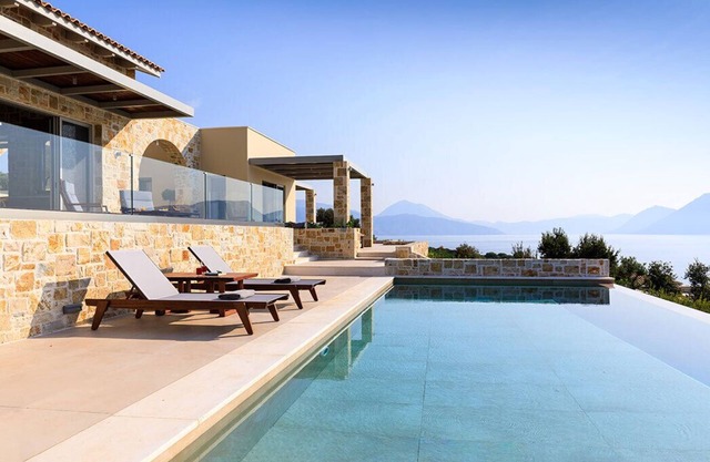 Sea view 2-bedroom villa in lovely Meganis with WiFi, AC