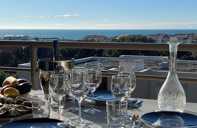 Sète sea view, beach area, air-conditioned T3 apartment with large terrace.