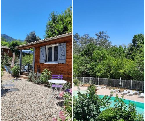 Sud Ardeche joli chalet clim piscine rivière LE CERF Village du serre