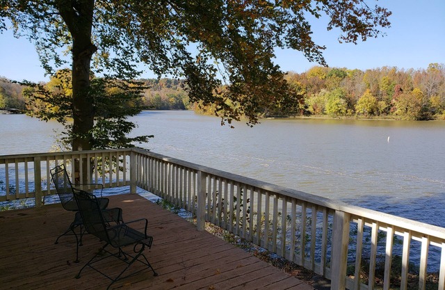 The Point is a waterfront rental with covered boat dock at Rocky Point Indiana