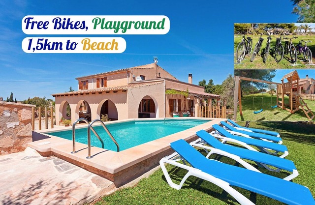 Villa 1.5 km from Es Trenc beach. Swimming pool. Bicycles. Playground.