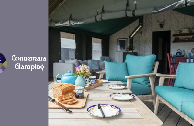 Wild Atlantic Way Connemara luxury safari-tent glamping with outdoor hot bath.