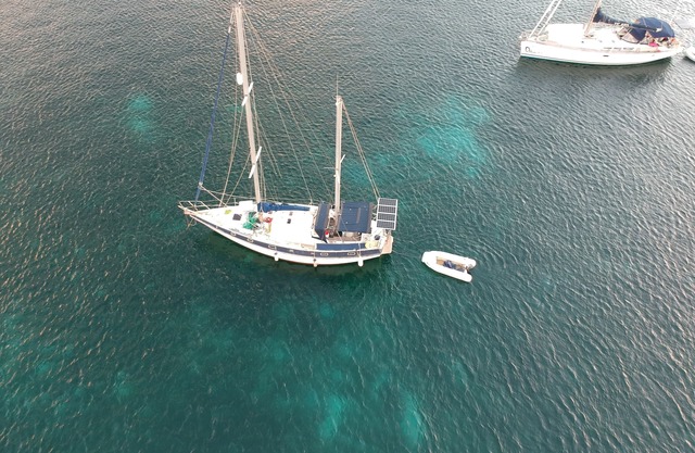 Your private sailboat at anchor among the turtles + diving option