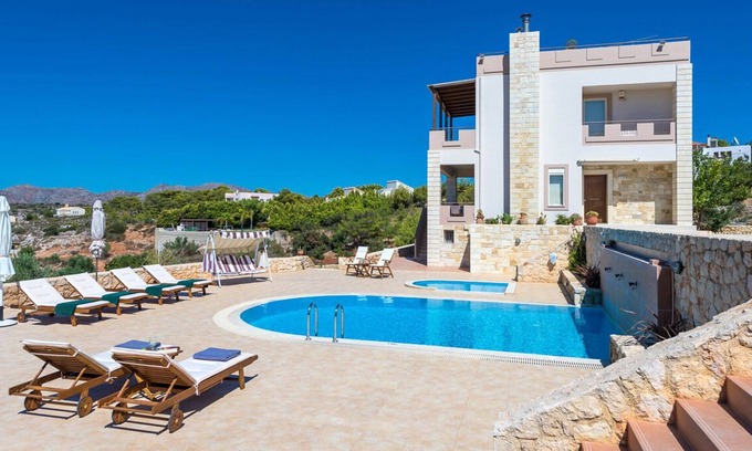 Kalathas Villa | 5 Bedroom Luxury Villa With Pool, Childrens Pool, Sea View And Near The Beach