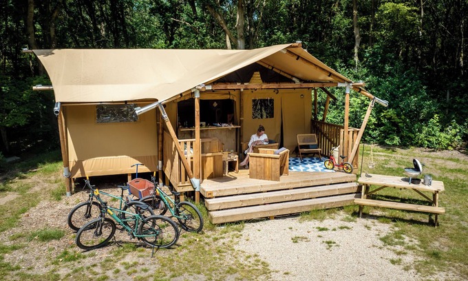 Huizen RV Rental | 6-8-person safari tent in the holiday park Landal Gooise Heide