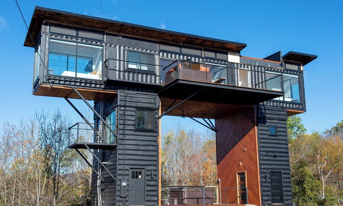 Whitingham Apartment | Amazing 34 foot high shipping container home in Whitingham on Sadawga Lake