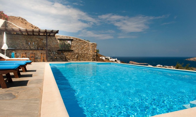 Mykonos Villa | Amazing 5-Bedroom Villa with Private Pool, Pool Bar & View to Infinite Blue