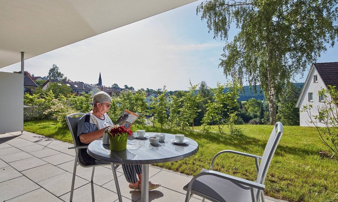 Sankt Georgen im Schwarzwald Apartment | Apartment 'Auszeit Mit Plege - Fewo 5' with Private Terrace, Shared Garden and Wi-Fi