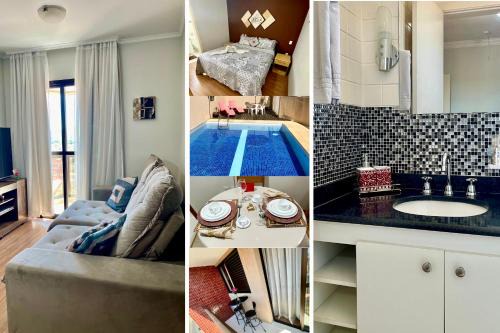 Guaratingueta Apartment | Apto para CASAL com bela VISTA, cama KING, COZINHA COMPLETA, VARANDA, PISCINA, SAUNA, PORTARIA 24h e GARAGEM
