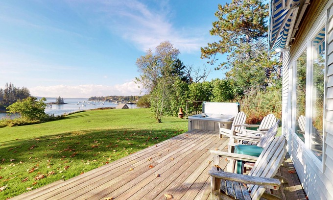 Port Clyde House | Bayfront house on Port Clyde Harbor with views, hot tub, beach access
