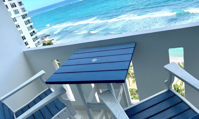 San Juan Apartment | Beachfront Oceanview 1-bedroom condo with balcony, parking, wifi, AC