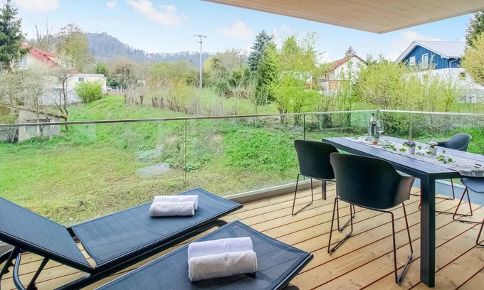 Muhlhausen Apartment | Beautiful, welcoming apartment with balcony and views of the hilly surroundings.