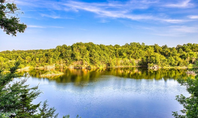 Sand Springs Cabin | Blufftop cabin with private patio and gorgeous views! Daily country breakfast included.