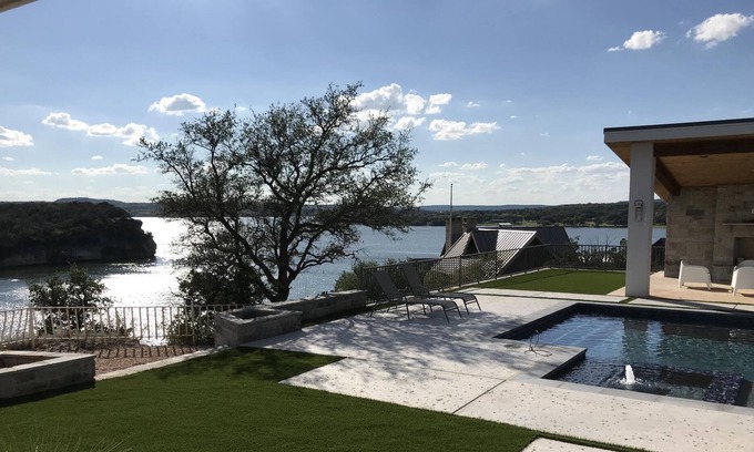 Graford Villa | Brazos Moon: Hell's Gate Basin! Pool, Cliffside, Views, Luxury Home.