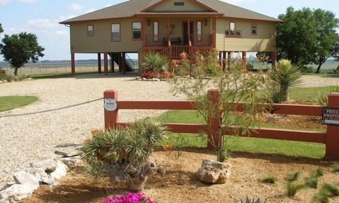 Rio Vista House | Brazos River View Large Covered Private Deck with Hot Tub and Fire Pit